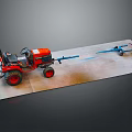 Red Farm Tractor With Blue Trailer And Red Wheels On Flat Surface Design 3d model