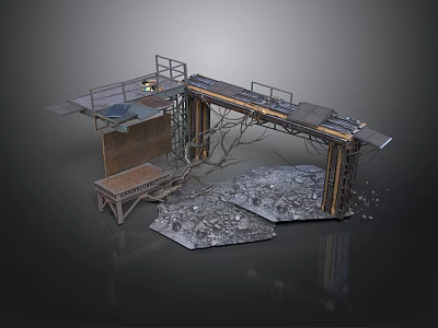 Industrial Platform Structure With Metal Frame Wooden Planks And Gravel Ground 3d model