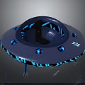 Alien Silhouette Inside Blue Glowing UFO With Circular Lights And Metallic Structure 3d model
