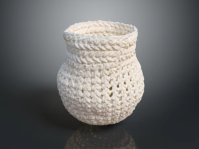 White Handmade Woven Vase With Intricate Textured Design And Decorative Style 3d model