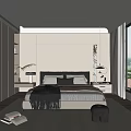 Serene Modern Bedroom Interior With Platform Bed And Floor To Ceiling Windows 3d model