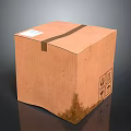 Brown Cardboard Box Packaging Tied With Tape And White Label With Symbols