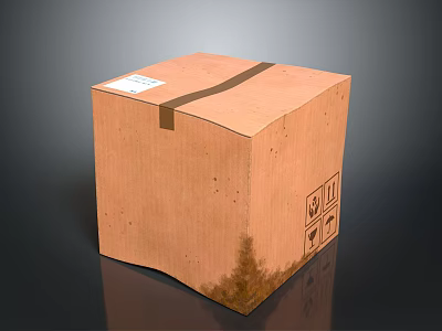 Brown Cardboard Box Packaging Tied With Tape And White Label With Symbols 3d model