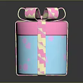 Pink Blue Striped Gift Box with Heart Star Circle Patterns and Ribbon Bow