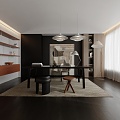 Modern Study Desk Carpet Bookcase Chandelier 3d model