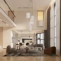 Modern Loft Living Room Design With Large Windows And Pendant Lights