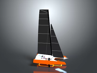 Modern Sailboat With Black Sails And Orange White Hull Water Transportation Vehicle 3d model