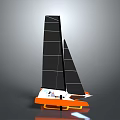 Modern Sailboat With Black Sails And Orange White Hull Water Transportation Vehicle