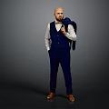 Stylish Man In Navy Blue Vest White Shirt And Matching Pants With Jacket Over Shoulder