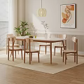 Modern Wooden Dining Table Set With Matching Chairs Decorative Plant And Wall Art