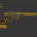 Futuristic Revolver With Black Orange Red Accents Mechanical Metal Body And Stylish Grip