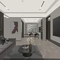 Modern Living Dining Room Interior With Grey Sofa Coffee Table TV Wall Natural Light