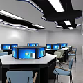 Modern School Computer Classroom Equipped With Multiple Computers Large Screens And Ergonomic Chairs 3d model