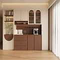 Modern Home Interior Featuring White And Brown Sideboard With Glass Doors Drawers And Open Shelves