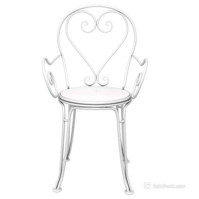 White Metal Outdoor Chair With Heart Shaped Backrest Round Seat And Armrests 3d model 