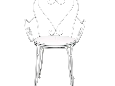 White Metal Outdoor Chair With Heart Shaped Backrest Round Seat And Armrests 3d model