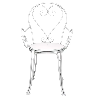 White Metal Outdoor Chair With Heart Shaped Backrest Round Seat And Armrests 3d model