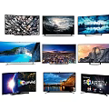 Various Modern Curved Smart TVs Displaying Scenic City And Natural Landscapes