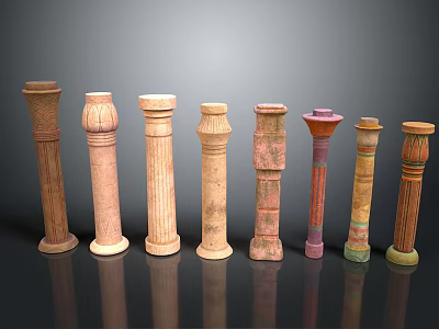 Scenic Arrangement of Columns in Various Styles with Colorful Textures on Black Background 3d model