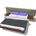 Modern Double Bed with Light Gray Headboard Blue Pillows and Wooden Frame 3d model