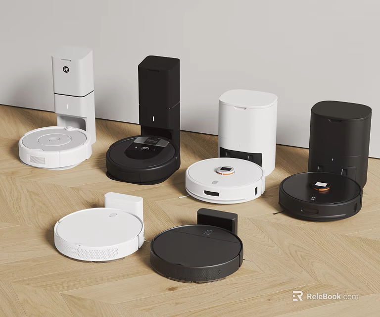 Smart Cleaning Robots Various Models On Wooden Floor 3d model