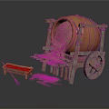 Ancient Wooden Cart With Large Barrel Filled With Grain And Scattered Grain Nearby Small Box
