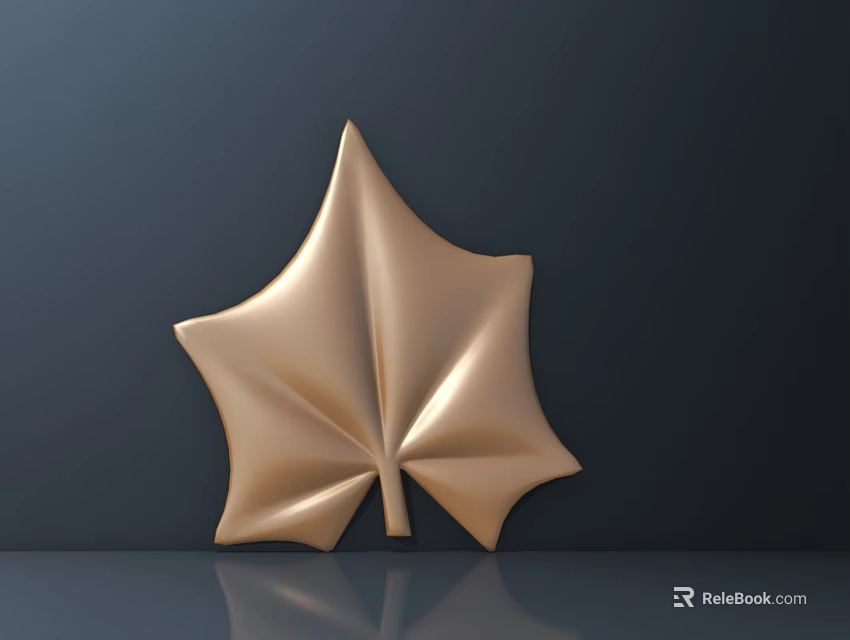Golden Leaf Shaped Hardware Tool Decoration On Dark Background With Reflection 3d model