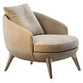 Modern Beige Accent Chair With Curved Arms Comfortable Upholstery And Metal Legs