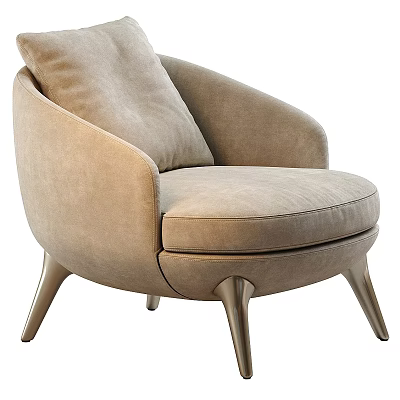 Modern Beige Accent Chair With Curved Arms Comfortable Upholstery And Metal Legs 3d model