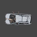 White Abandoned Car With Damaged Roof Broken Body And Debris Inside