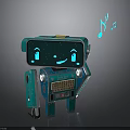 Teal Robot With Screen Face Smiling Expression Star Patterns And Musical Notes