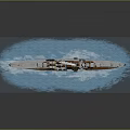 Battleship Naval Weapon Sailing on Blue Water with Detailed Military Design
