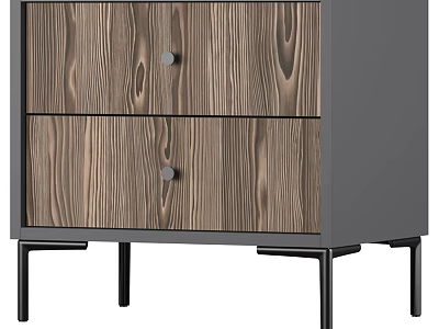 Modern Wooden Drawer Bedside Table With Gray Frame And Black Metal Legs 3d model