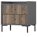 Modern Wooden Drawer Bedside Table With Gray Frame And Black Metal Legs