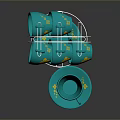 Turquoise Teacups And Saucers With Yellow Flower Patterns On Metal Rack