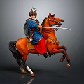 Historical Horse Riding Figure In Blue Traditional Costume With Decorative Hat And Sword