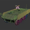 Green Armored Military Functional Vehicle With Multi Wheeled Design And Roof Turret
