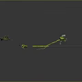 Small Figure And Frog Character On Bamboo Stalks With Red Bands And Green Leaves