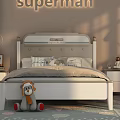 Kids Bed with Superman Theme Decorative Headboard and Plush Toy in Cozy Bedroom