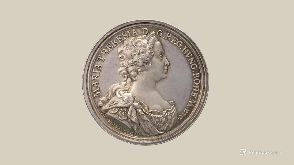 Antique Silver Badge Featuring Maria Theresia Portrait And Historical Inscription 3d model 