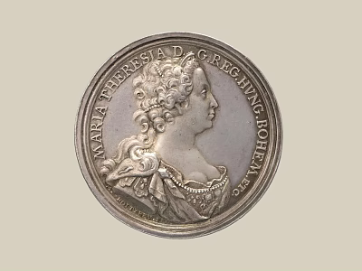 Antique Silver Badge Featuring Maria Theresia Portrait And Historical Inscription 3d model