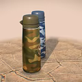 Two Camouflage Pattern Thermal Cups With White Star Logo And Carabiner Straps