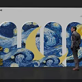 Van Gogh Starry Night Themed Photo Spot With Arched Design Yellow Moon And Sunflowers