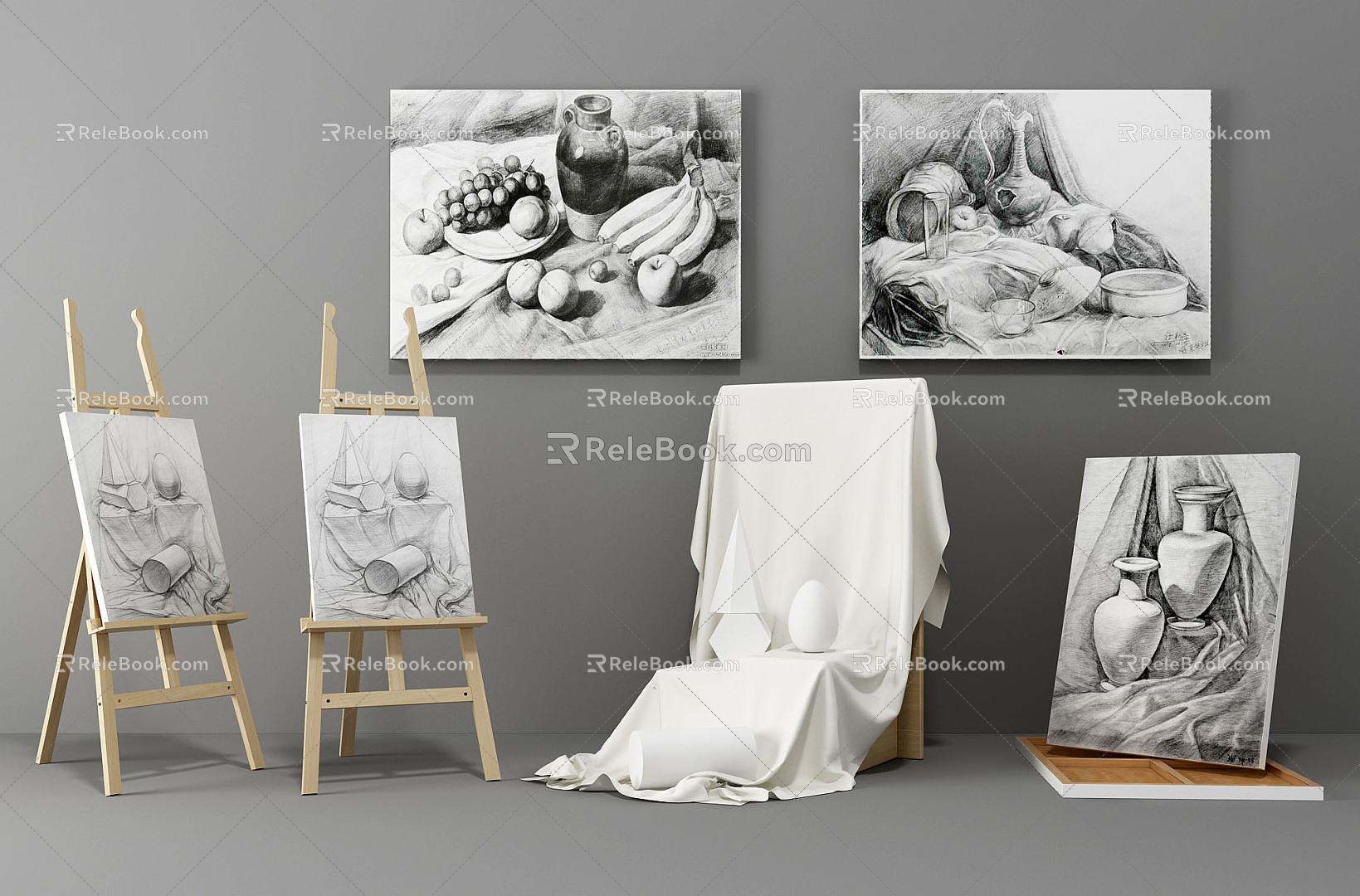 Modern Easel Easel Sketch Still Life Combination 3d model