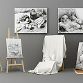 Modern Easel Easel Sketch Still Life Combination 3d model