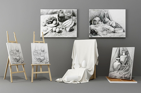 Modern Easel Sketch Still Life Combination 3d model