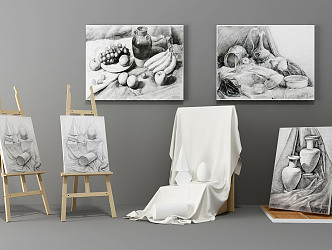 Modern Easel Sketch Still Life Combination 3d model