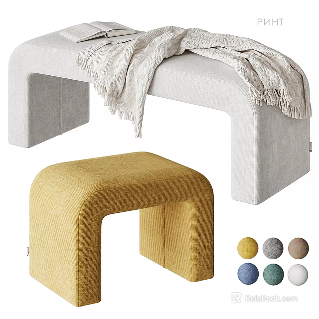Modern Stools White With Blanket And Yellow Textured Fabric Design Multiple Color Options 3d model 