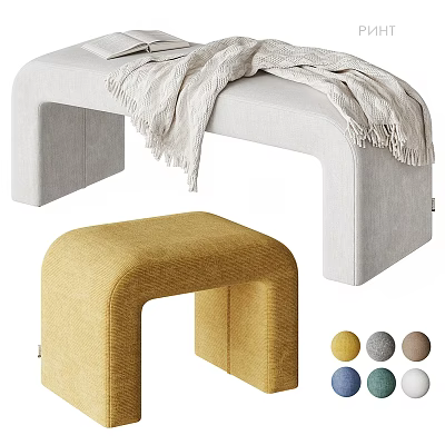 Modern Stools White With Blanket And Yellow Textured Fabric Design Multiple Color Options 3d model