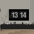 Modern TV Stand with Flat Screen TV Digital Numbers Decor Items and Floor Lamp